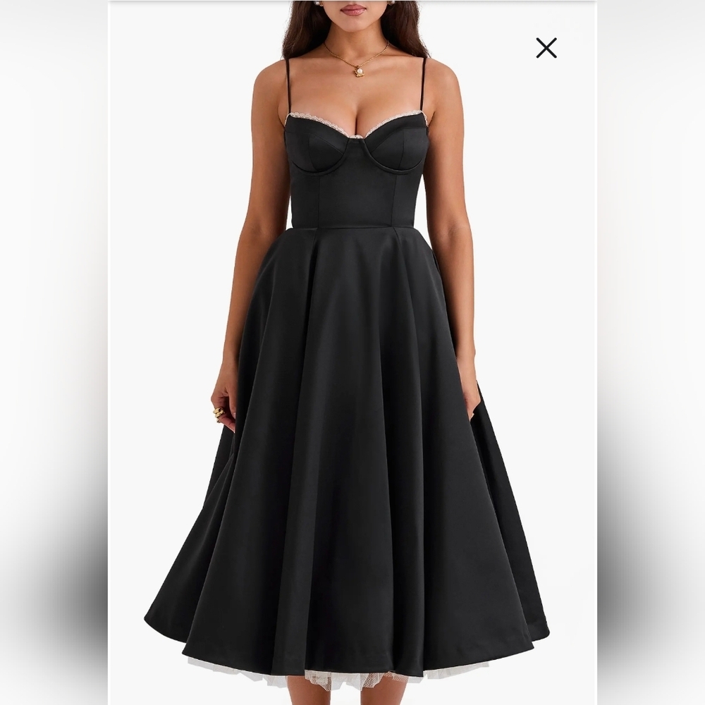 House of CB Black Strapless Sweetheart Midi Ball Dress